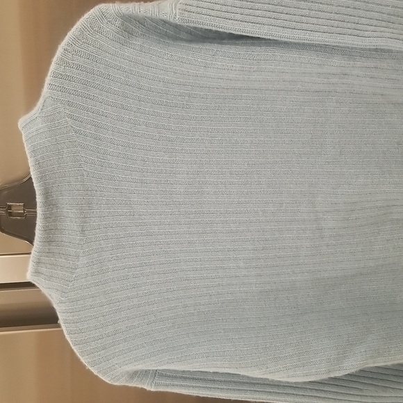 💕VINCE💕 Ribbed Mock Neck Wool Cashmere Blend Sweater ~ Heather Aria Blue M NWT - Picture 13 of 16